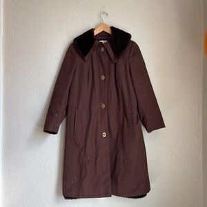 Vintage 1950s/1960s Dark Brown Coat with Faux Fur Collar